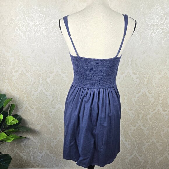 Abercrombie & Fitch Size Medium 100% Cotton Navy Blue Button Front Tank Dress - Picture 6 of 13